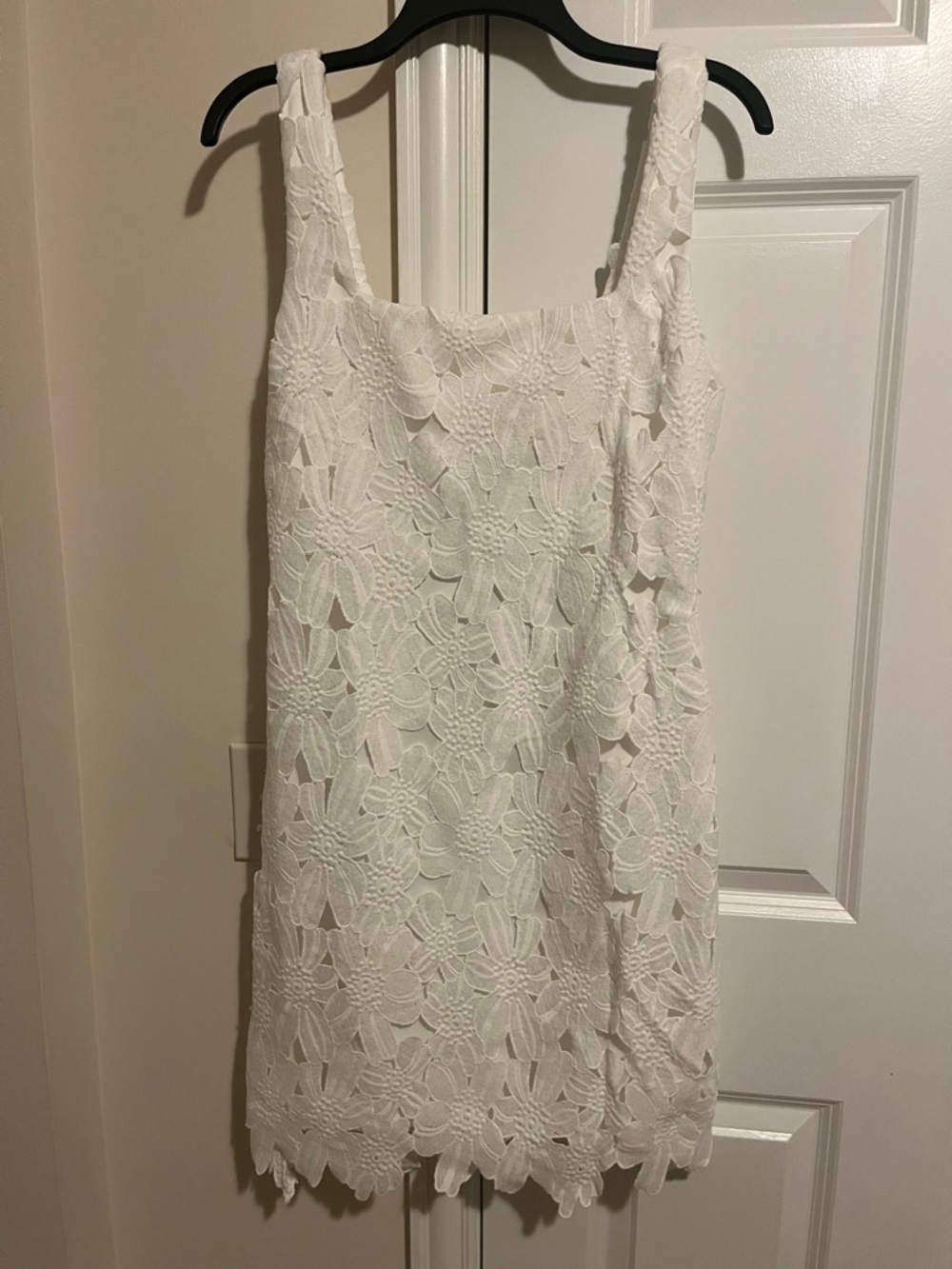 White Floral Lace Mini Dress with Square Neck